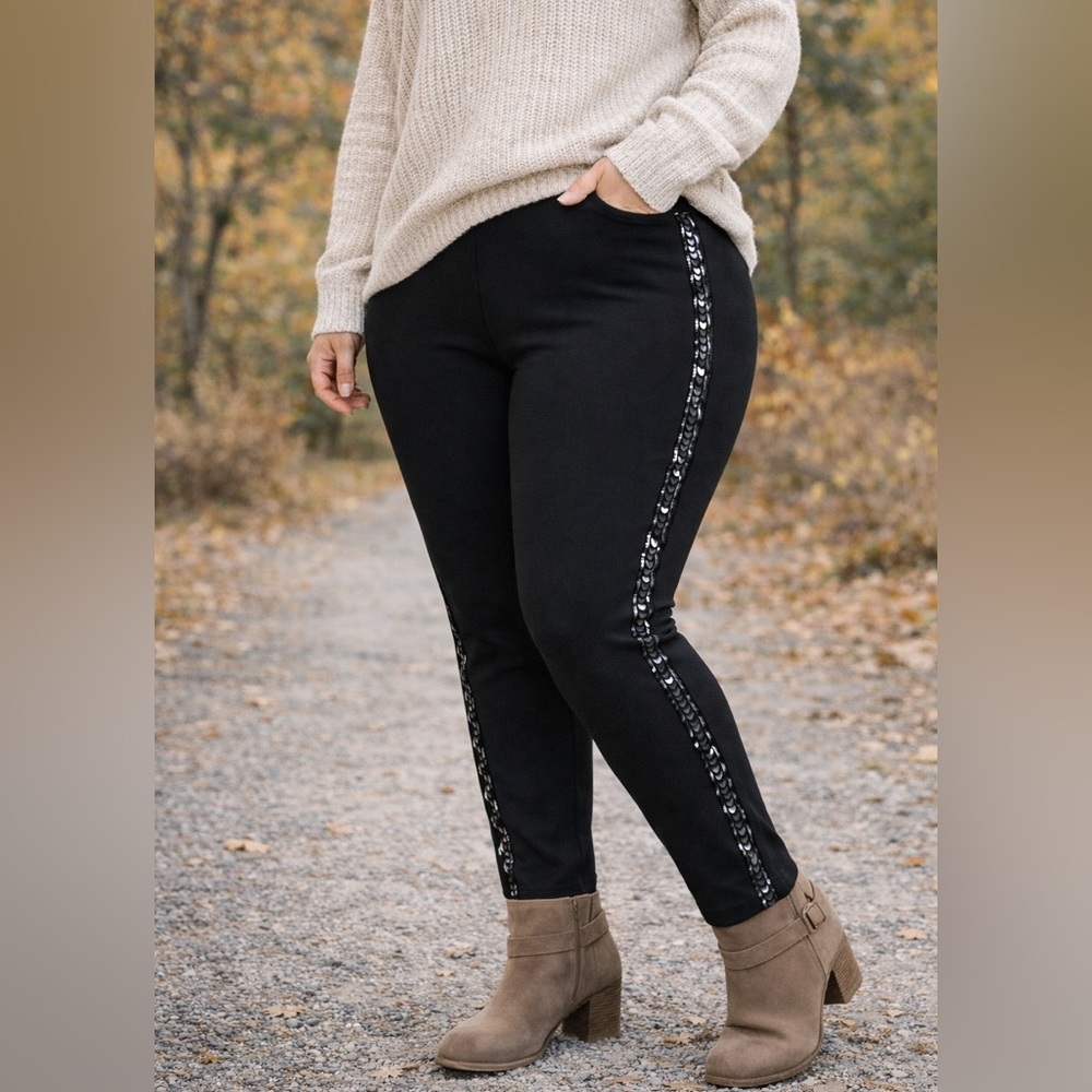 Fire & Fleur Women Fleece Lined Sculpting Skinny Leggings Slimming Black 2XL